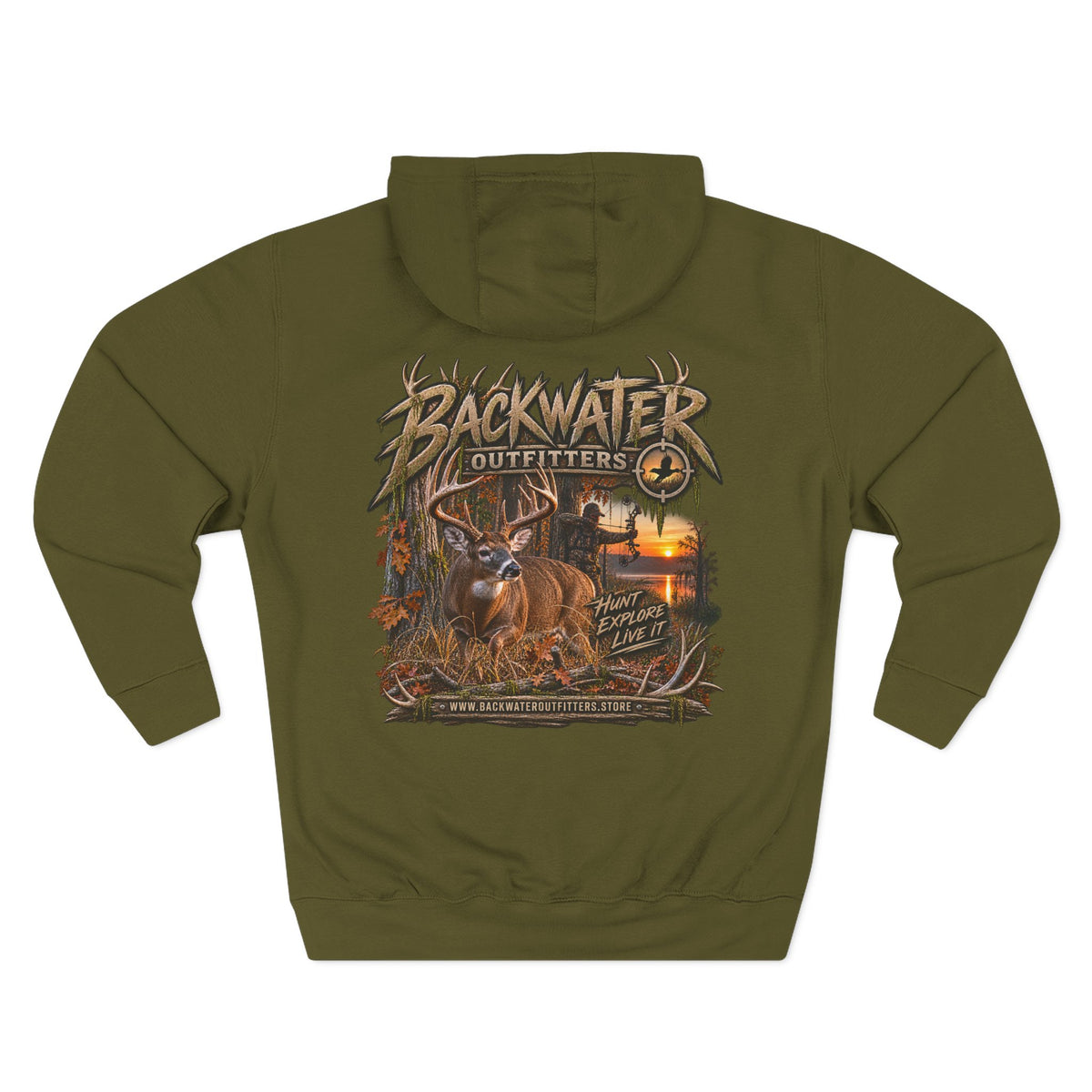 Backwater Outfitters Deer Sunset Hoodie — Hunting Outdoor Graphic Hoodie Printify