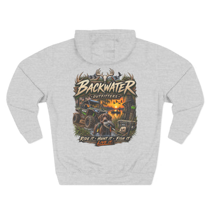 Backwater Outfitters Hoodie — 'Ride It • Hunt It • Fish It' Outdoor Pullover