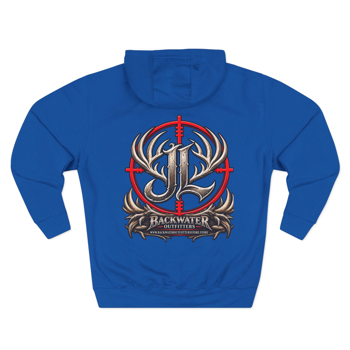 James Luker Hunting Logo Hoodie — Backwater Outfitters Antler Crest Fleece Hoodie Printify