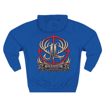 James Luker Hunting Logo Hoodie — Backwater Outfitters Antler Crest Fleece Hoodie Printify