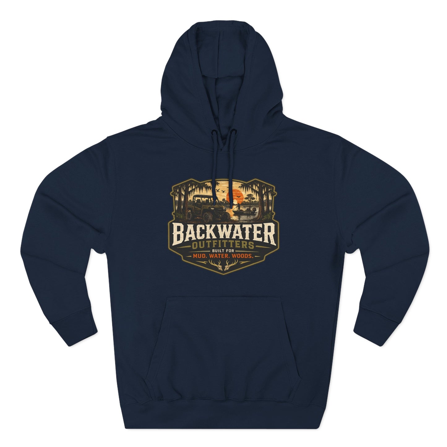 Backwater Outfitters Fishing Hoodie — “My Retirement Plan Has a Trolling Motor” Graphic