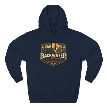Backwater Outfitters Fishing Hoodie — “My Retirement Plan Has a Trolling Motor” Graphic