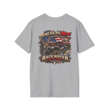 Backwater Outfitters Fishing T-Shirt — Retro Swamp Camp Logo