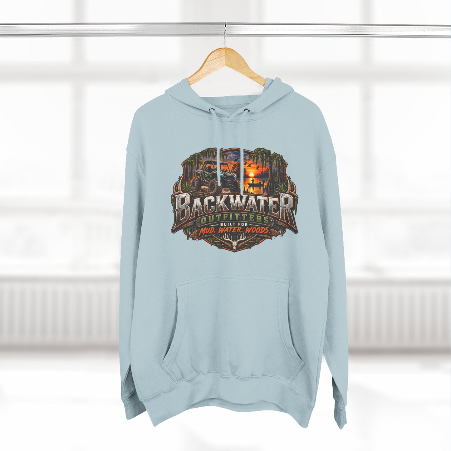 Backwater Outfitters Hoodie — Ride It, Hunt It, Fish It Graphic Pullover