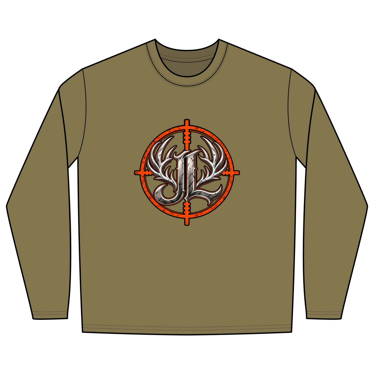 Backwater Outfitters Hunting Long Sleeve Tee – Deer Antler Target Logo Printify