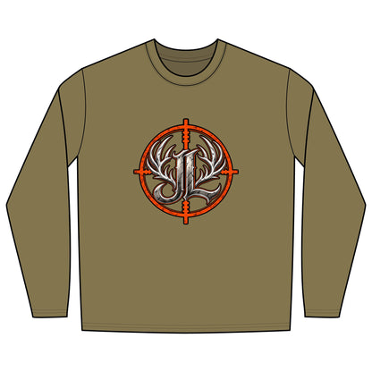 Backwater Outfitters Hunting Long Sleeve Tee – Deer Antler Target Logo Printify