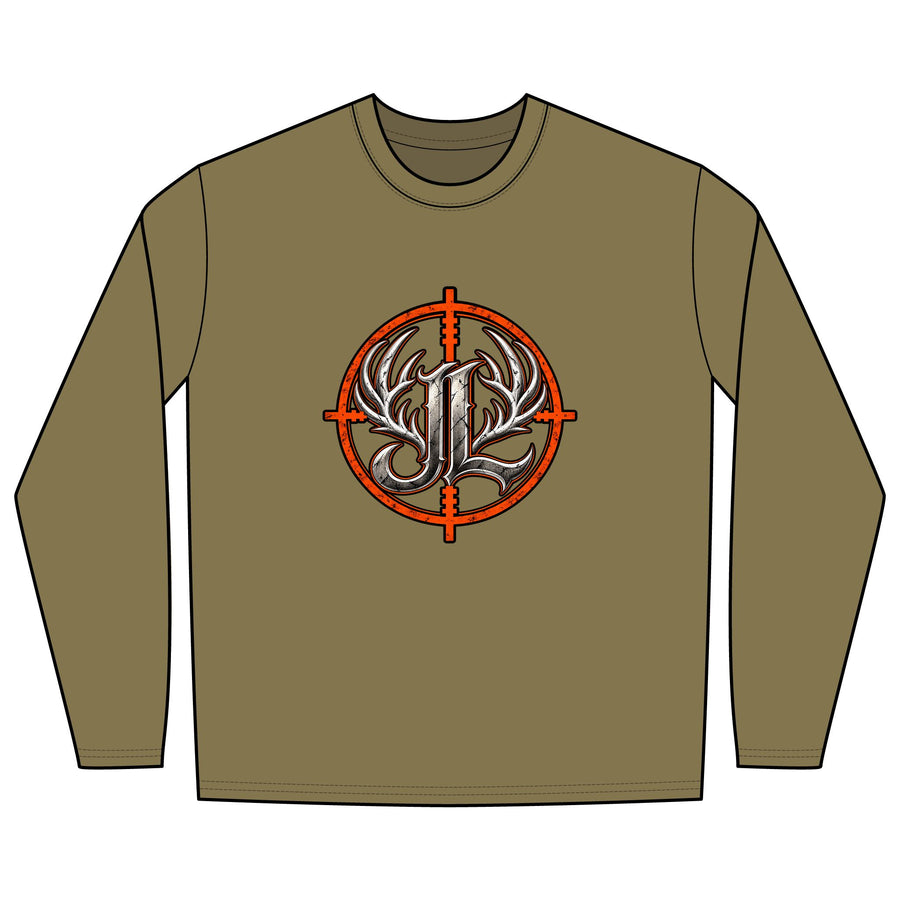 Backwater Outfitters Hunting Long Sleeve Tee – Deer Antler Target Logo Printify