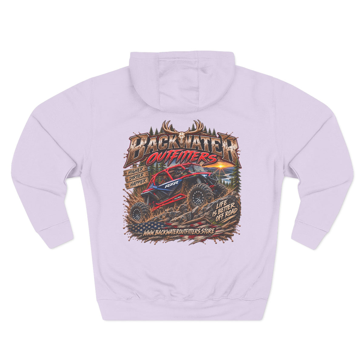 Backwater Outfitters Off-Road Hoodie – American Flag & UTV Graphic Fleece Printify