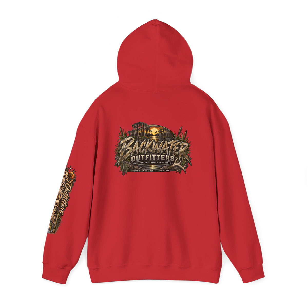 Simply Backwater Outfitters Hoodie — Outdoor Fishing Sunset Graphic Pullover Printify