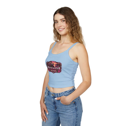 Backwater Outfitters Women's Crop Tank Top – Retro Sunset Fishing Graphic