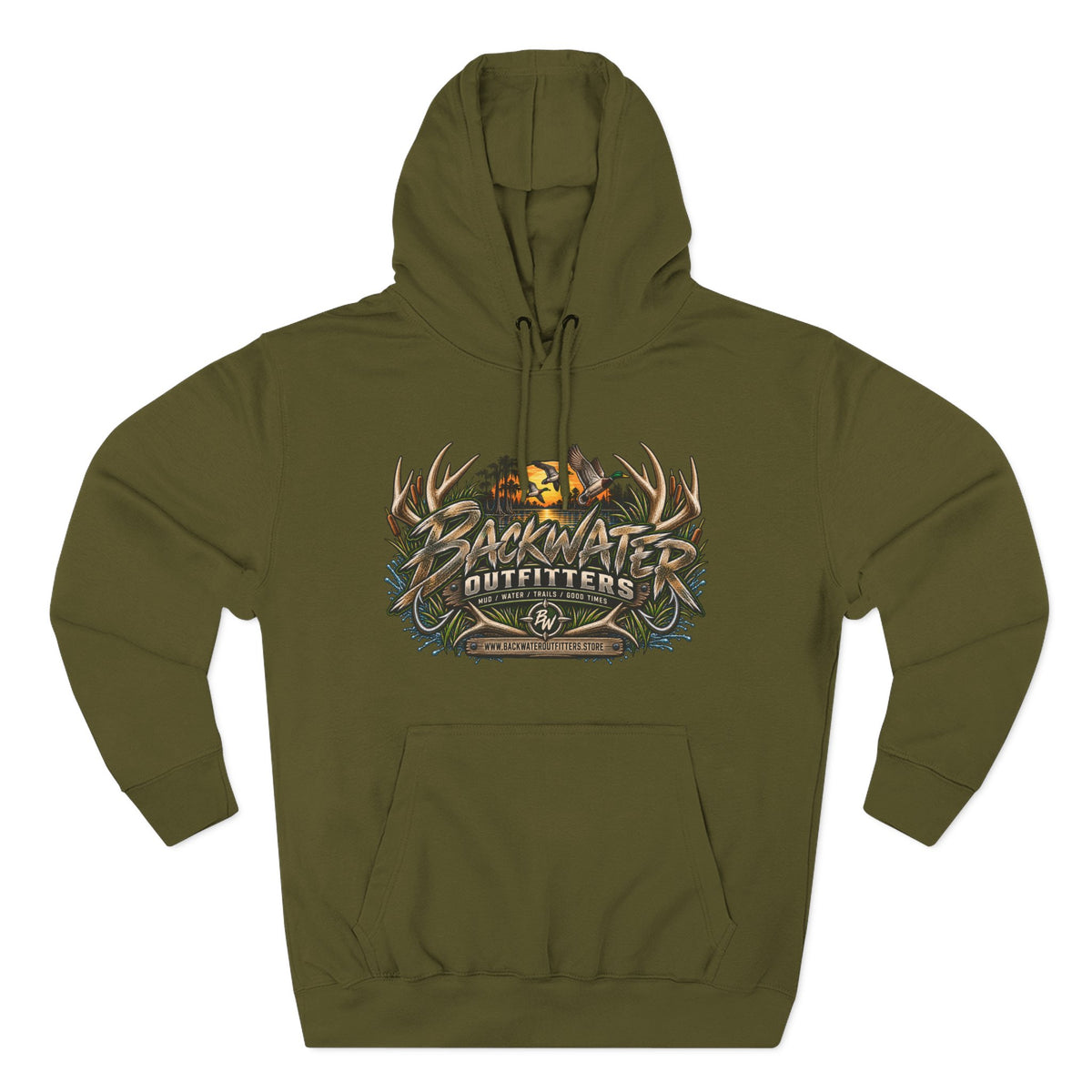 Backwater Outfitters Hoodie — Off‑Road Adventure Fleece Pullover Printify