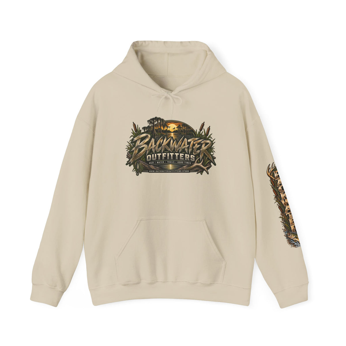 Simply Backwater Outfitters Hoodie — Outdoor Fishing Sunset Graphic Pullover Printify