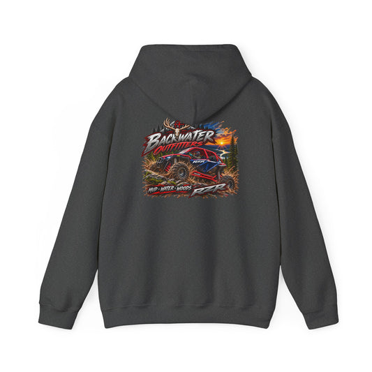 Backwater Outfitters Hoodie — American Flag Outdoor Fishing & Off-Road Pullover Printify