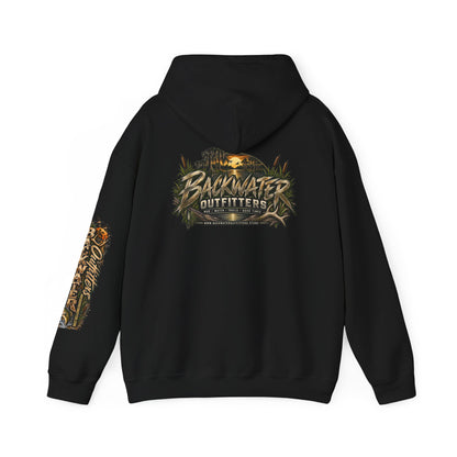 Simply Backwater Outfitters Hoodie — Outdoor Fishing Sunset Graphic Pullover Printify