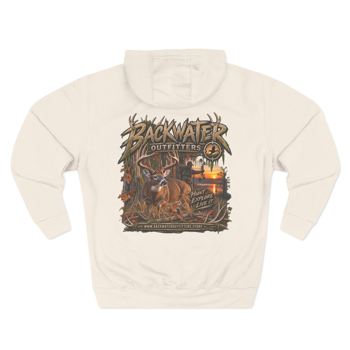 Backwater Outfitters Deer Sunset Hoodie — Hunting Outdoor Graphic Hoodie Printify