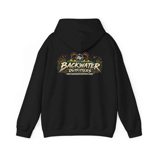 Backwater Outfitters Hoodie — Camouflage Duck Hunting Logo Pullover