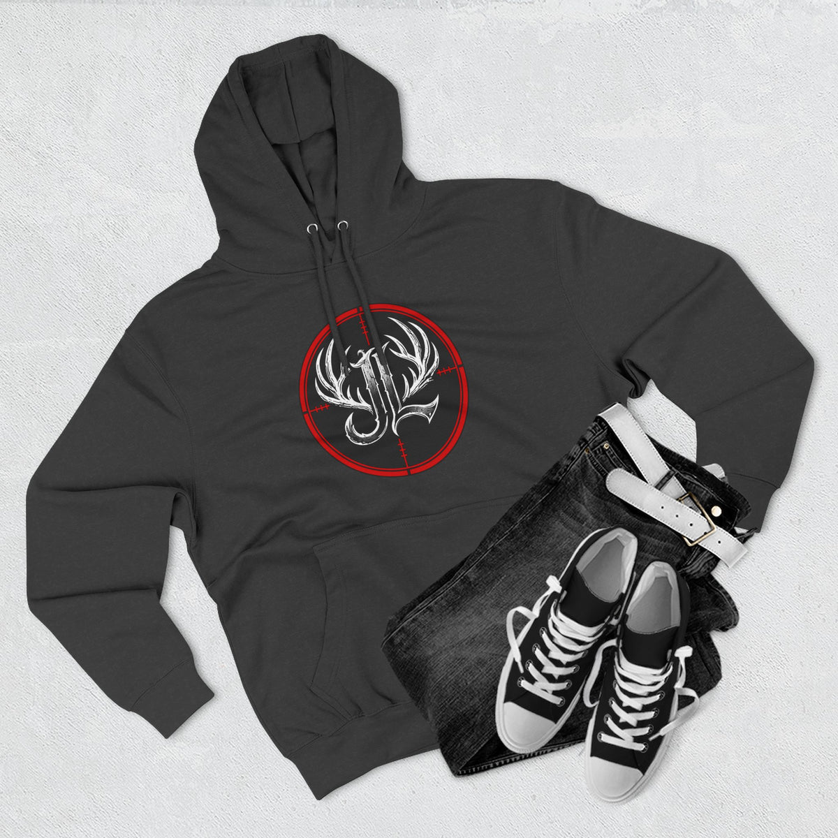 James Luker Hunting Logo Hoodie — Backwater Outfitters Antler Crest Fleece Hoodie Printify