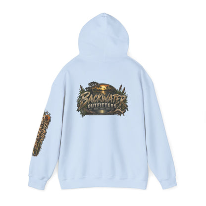 Simply Backwater Outfitters Hoodie — Outdoor Fishing Sunset Graphic Pullover Printify