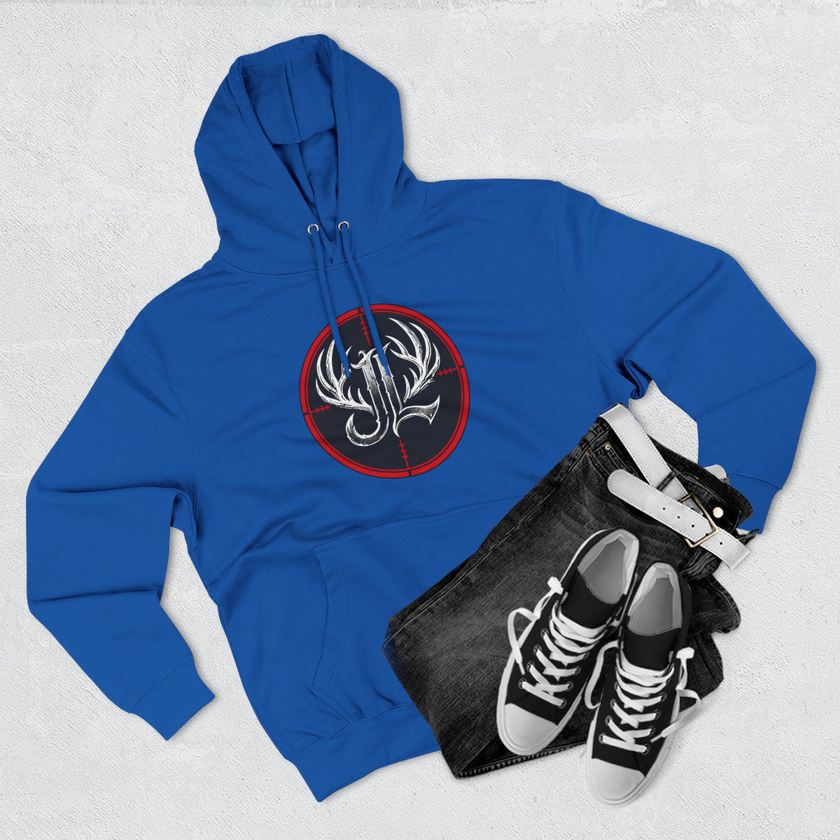 James Luker Hunting Logo Hoodie — Backwater Outfitters Antler Crest Fleece Hoodie Printify
