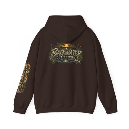 Simply Backwater Outfitters Hoodie — Outdoor Fishing Sunset Graphic Pullover Printify