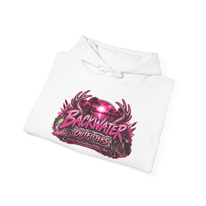 Girl Backwater Outfitters Hoodie — Retro Pink Outdoors Graphic Pullover Printify