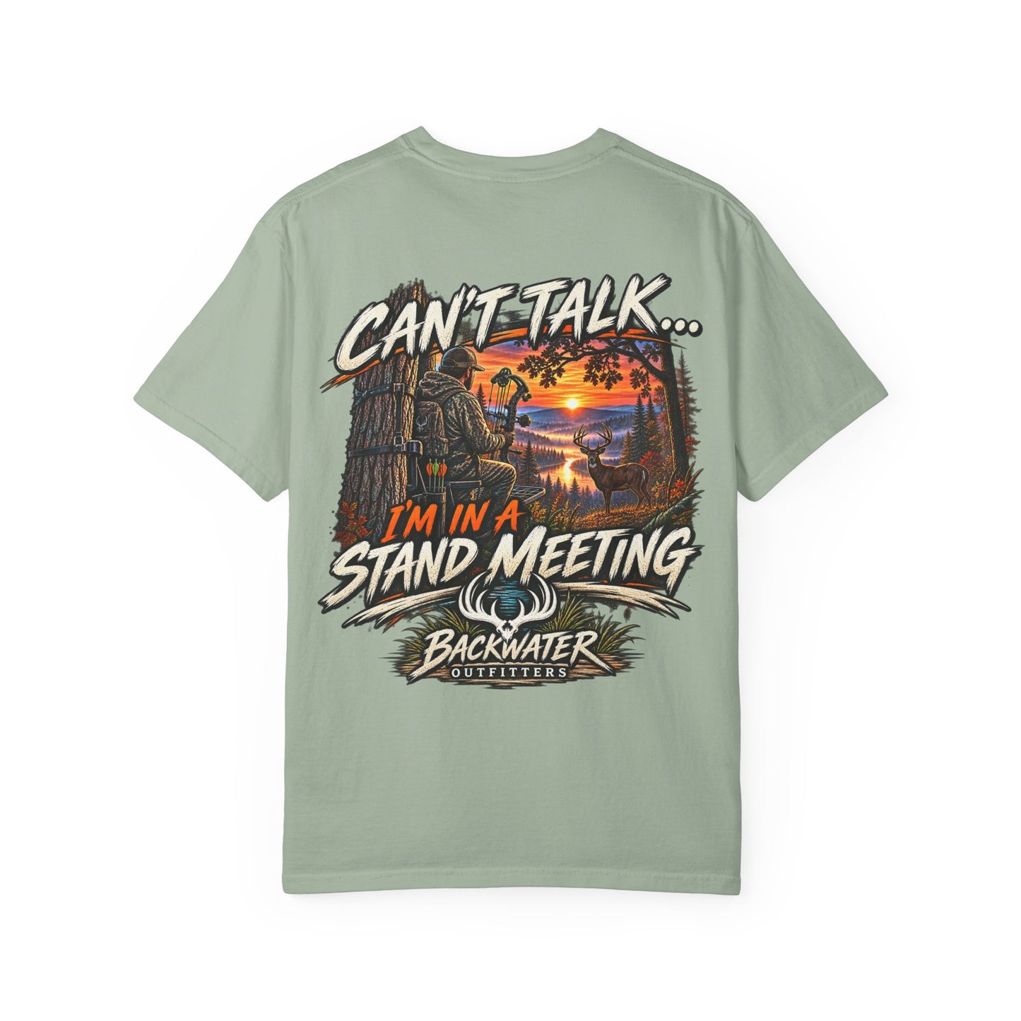 Stand Meeting Hunting T-Shirt — "Can't Talk... I'm In A Stand Meeting" Backwater Outdoors Tee