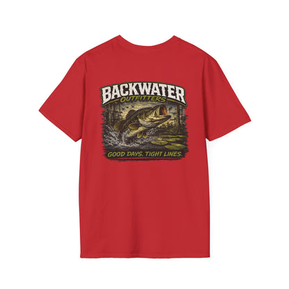 Backwater Outfitters Retro Bass Fishing Logo T-Shirt Printify