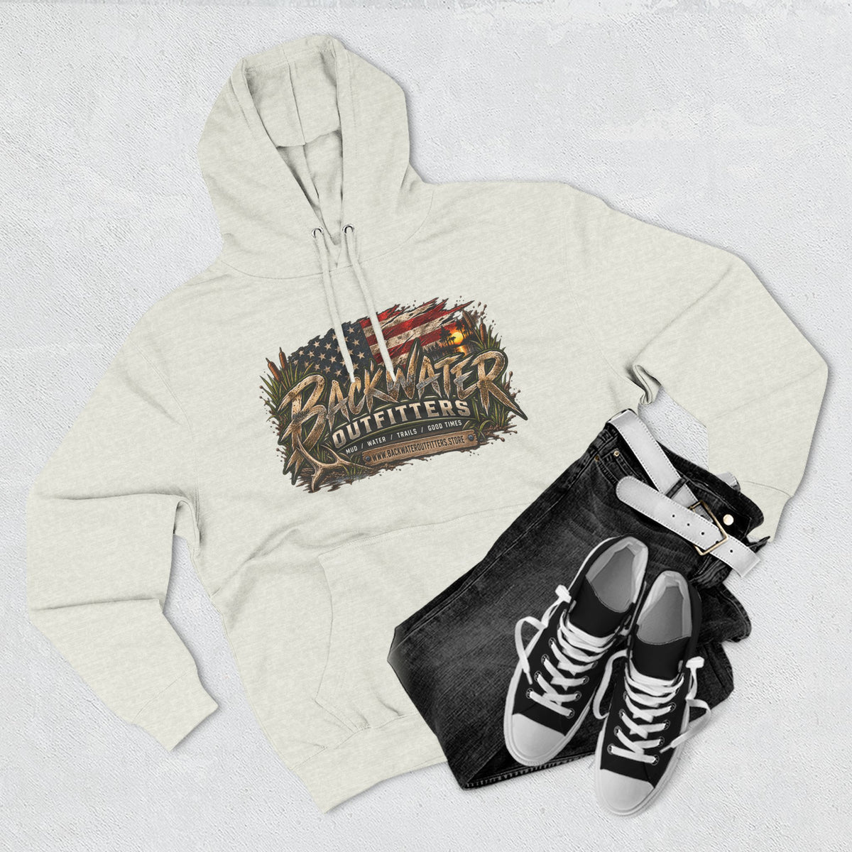 Backwater Outfitters Off-Road Hoodie – American Flag & UTV Graphic Fleece Printify