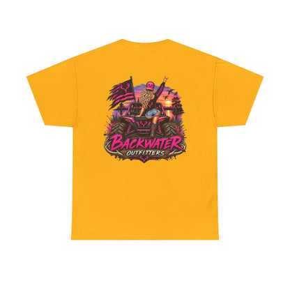 Backwater Outfitters Graphic Tee — Retro Sunset Fishing ATV Shirt
