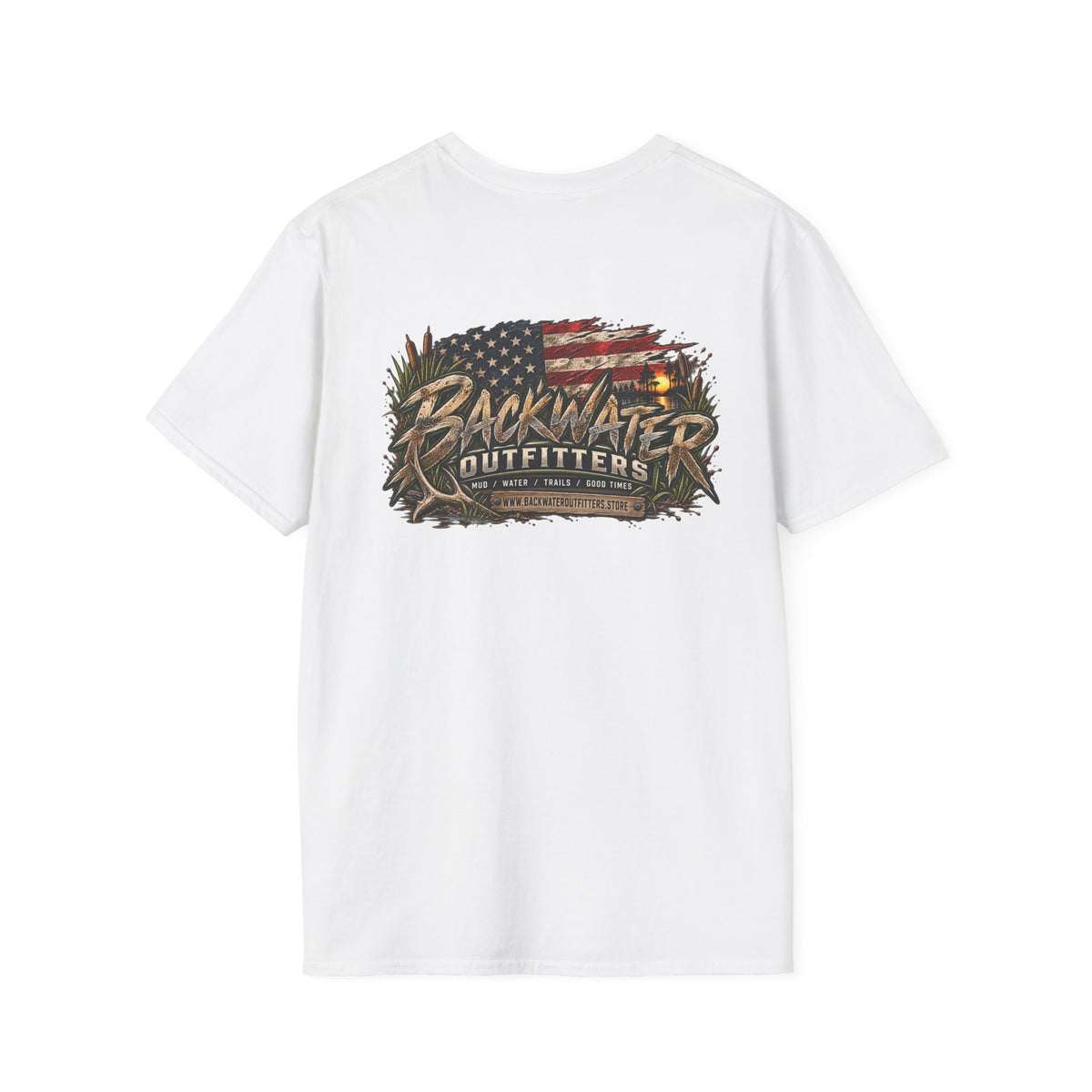 Simply Backwater Outfitters Flag Graphic T-Shirt — American Rustic Fishing Tee Printify