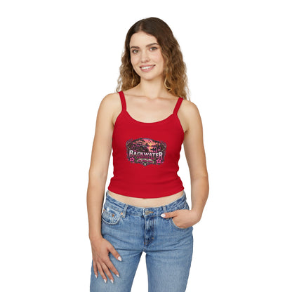 Backwater Outfitters Women's Crop Tank Top – Retro Sunset Fishing Graphic