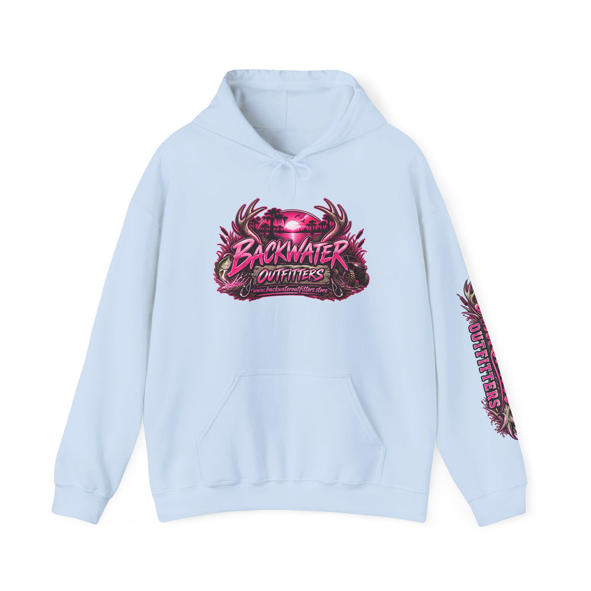 Girl Backwater Outfitters Hoodie — Retro Pink Outdoors Graphic Pullover Printify