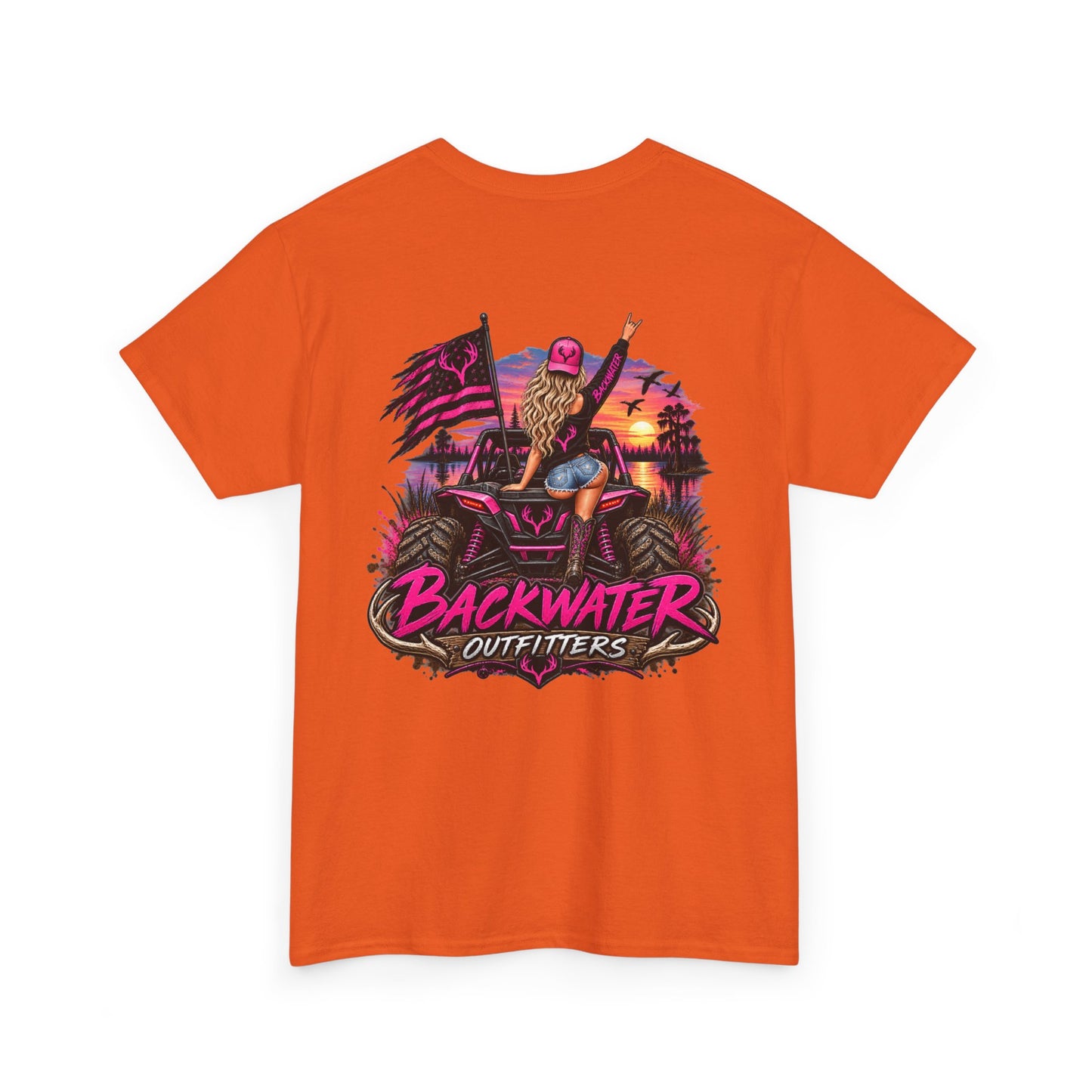 Backwater Outfitters Graphic Tee — Retro Sunset Fishing ATV Shirt