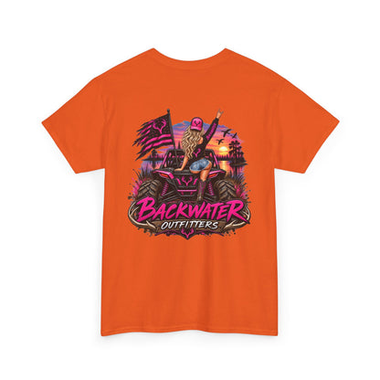 Backwater Outfitters Graphic Tee — Retro Sunset Fishing ATV Shirt