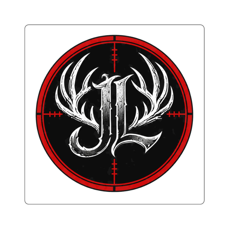 Hunting Antler Logo Square Sticker — Red Crosshair Decal for Laptops & Gear Printify
