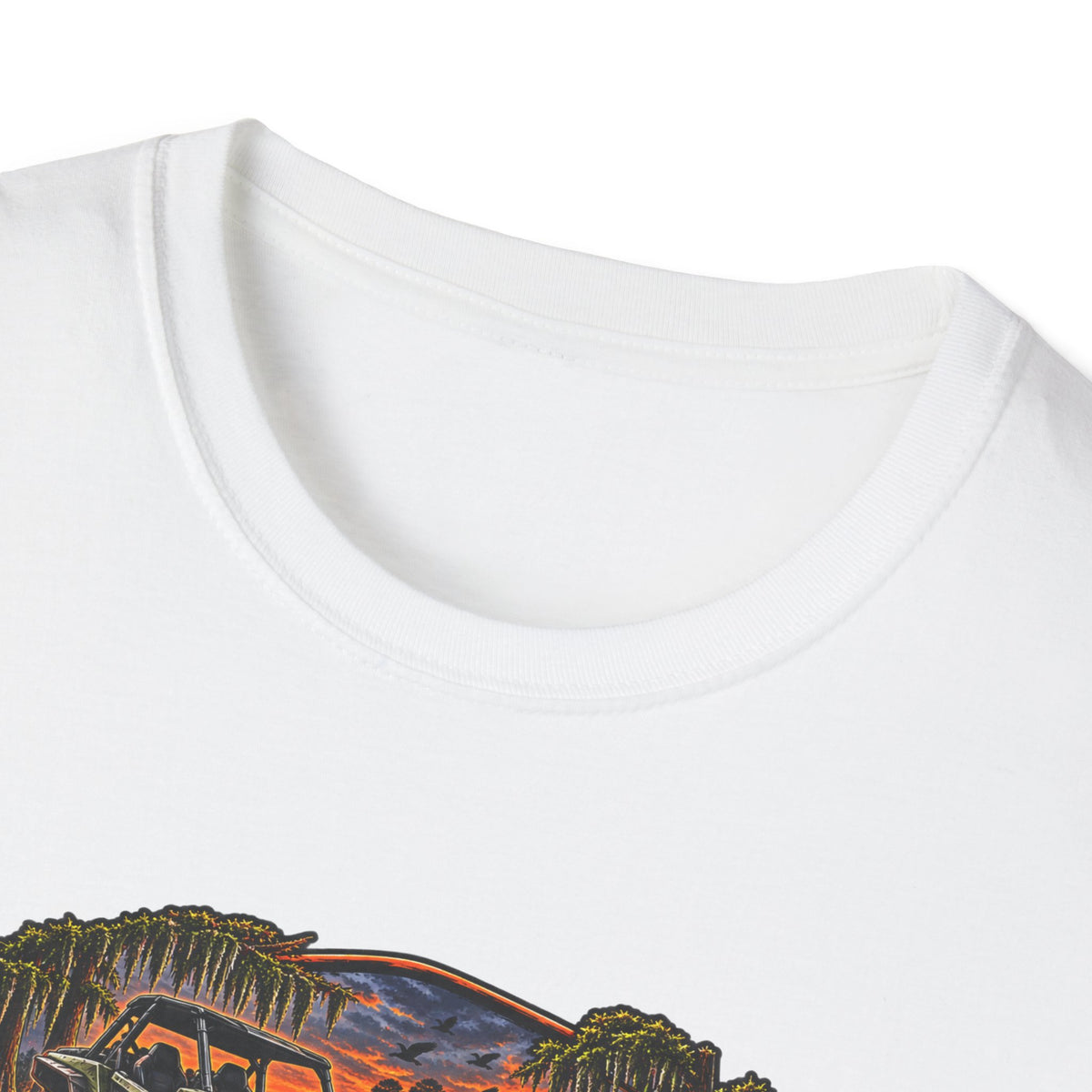 Backwater Outfitters Fishing T‑Shirt — "Raised on Backwater" Bass & Sunset Graphic Printify