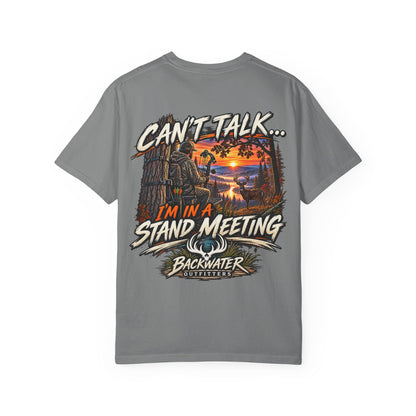 Stand Meeting Hunting T-Shirt — "Can't Talk... I'm In A Stand Meeting" Backwater Outdoors Tee
