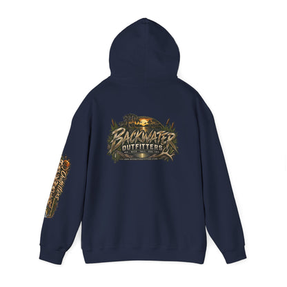 Simply Backwater Outfitters Hoodie — Outdoor Fishing Sunset Graphic Pullover Printify