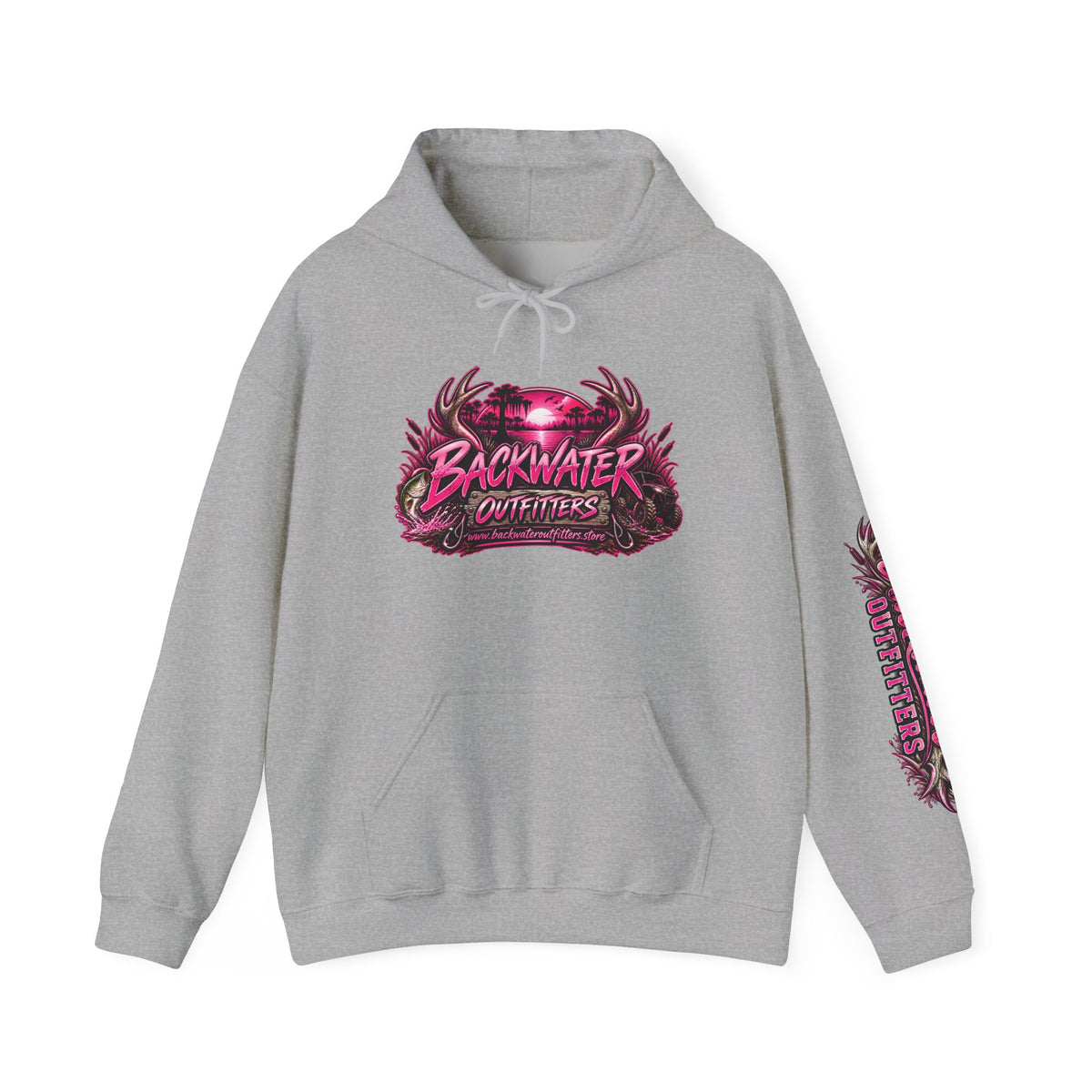 Girl Backwater Outfitters Hoodie — Retro Pink Outdoors Graphic Pullover Printify