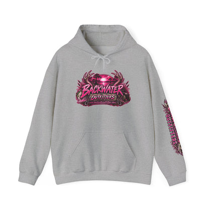Girl Backwater Outfitters Hoodie — Retro Pink Outdoors Graphic Pullover Printify