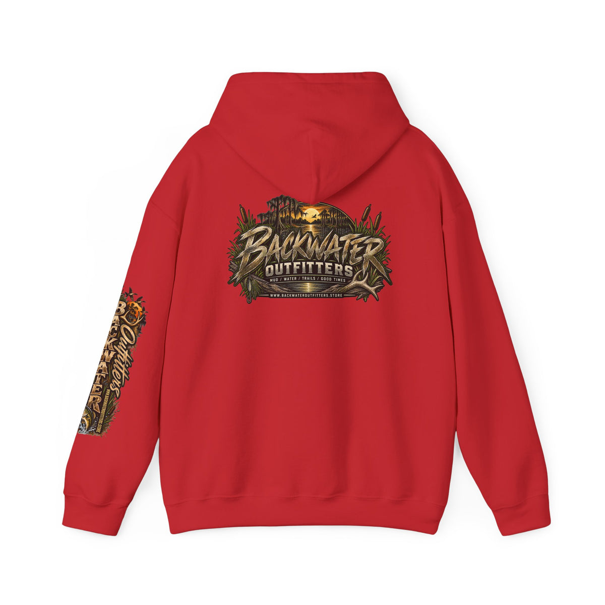 Simply Backwater Outfitters Hoodie — Outdoor Fishing Sunset Graphic Pullover Printify