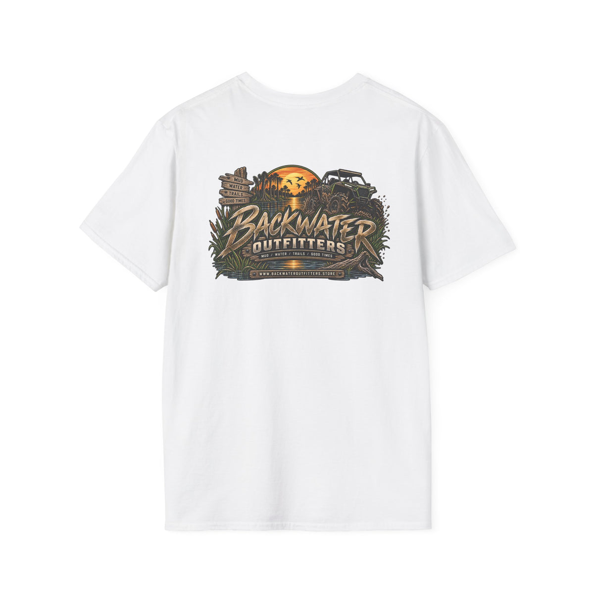 Simply Backwater Outfitters Fishing Tee – Sunset Swamp Outdoor Shirt Printify