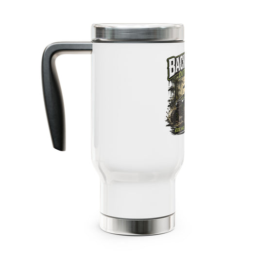 Backwater Outfitters 14oz Stainless Travel Mug — "Ride Hard, Live Outdoors" Handle Mug