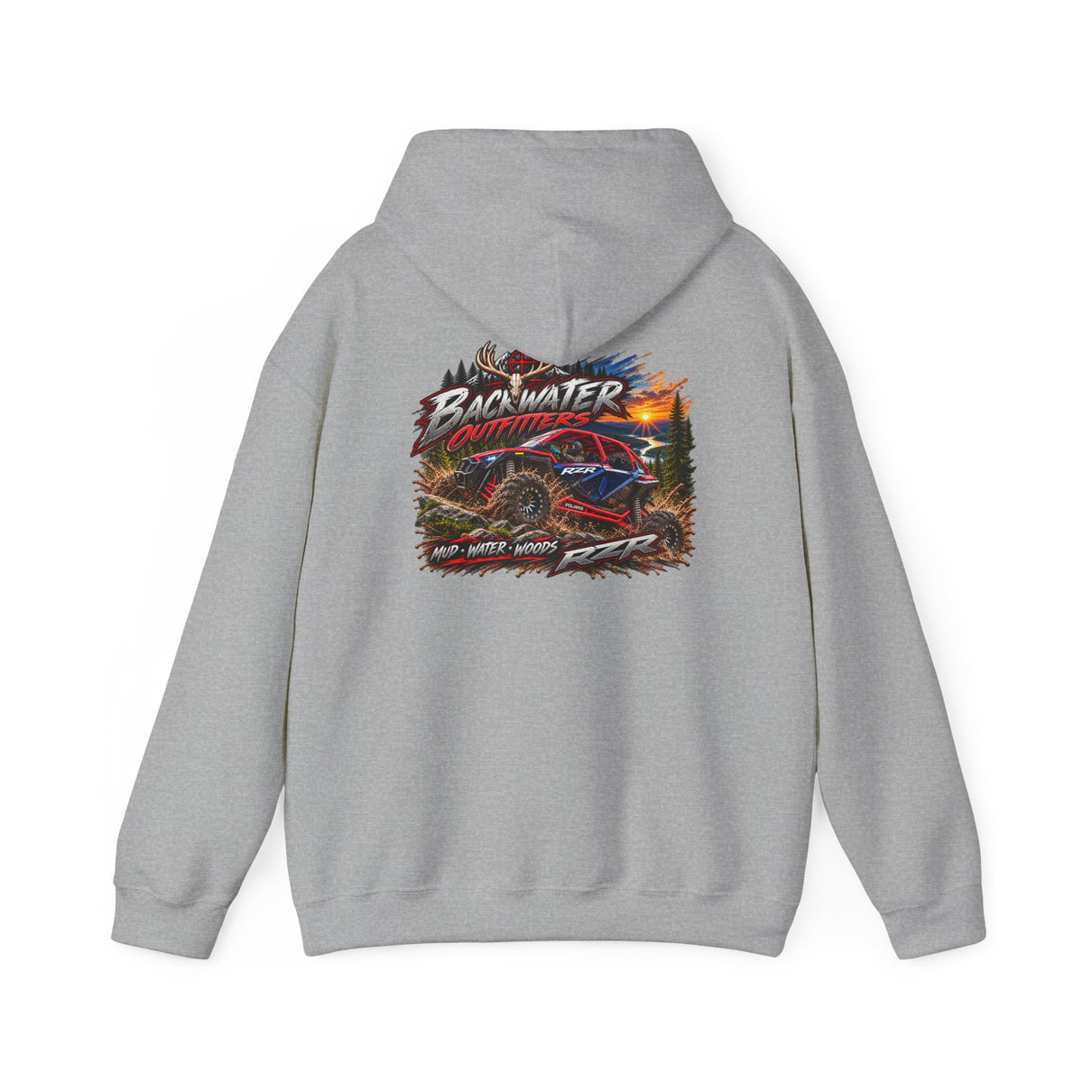 Backwater Outfitters Hoodie — American Flag Outdoor Fishing & Off-Road Pullover Printify