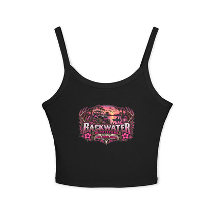 Backwater Outfitters Women's Crop Tank Top – Retro Sunset Fishing Graphic