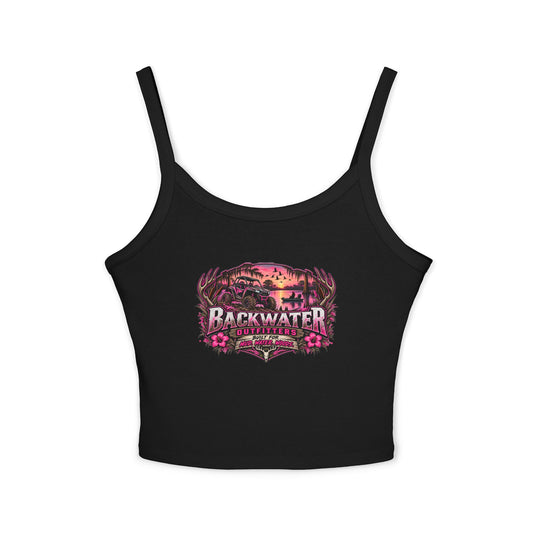 Backwater Outfitters Women's Crop Tank Top – Retro Sunset Fishing Graphic