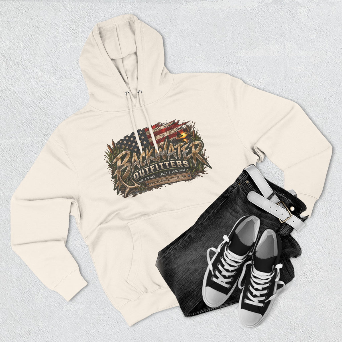 Backwater Outfitters Off-Road Hoodie – American Flag & UTV Graphic Fleece Printify