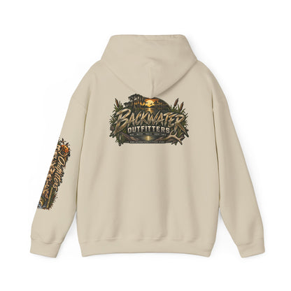 Simply Backwater Outfitters Hoodie — Outdoor Fishing Sunset Graphic Pullover Printify