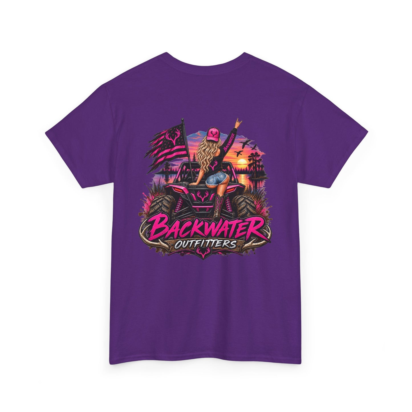 Backwater Outfitters Graphic Tee — Retro Sunset Fishing ATV Shirt