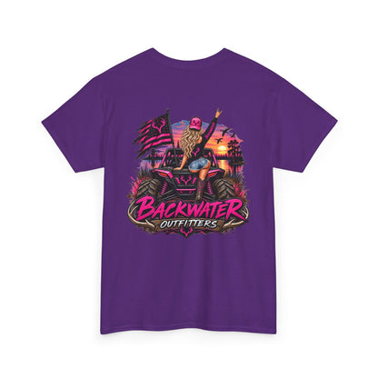 Backwater Outfitters Graphic Tee — Retro Sunset Fishing ATV Shirt